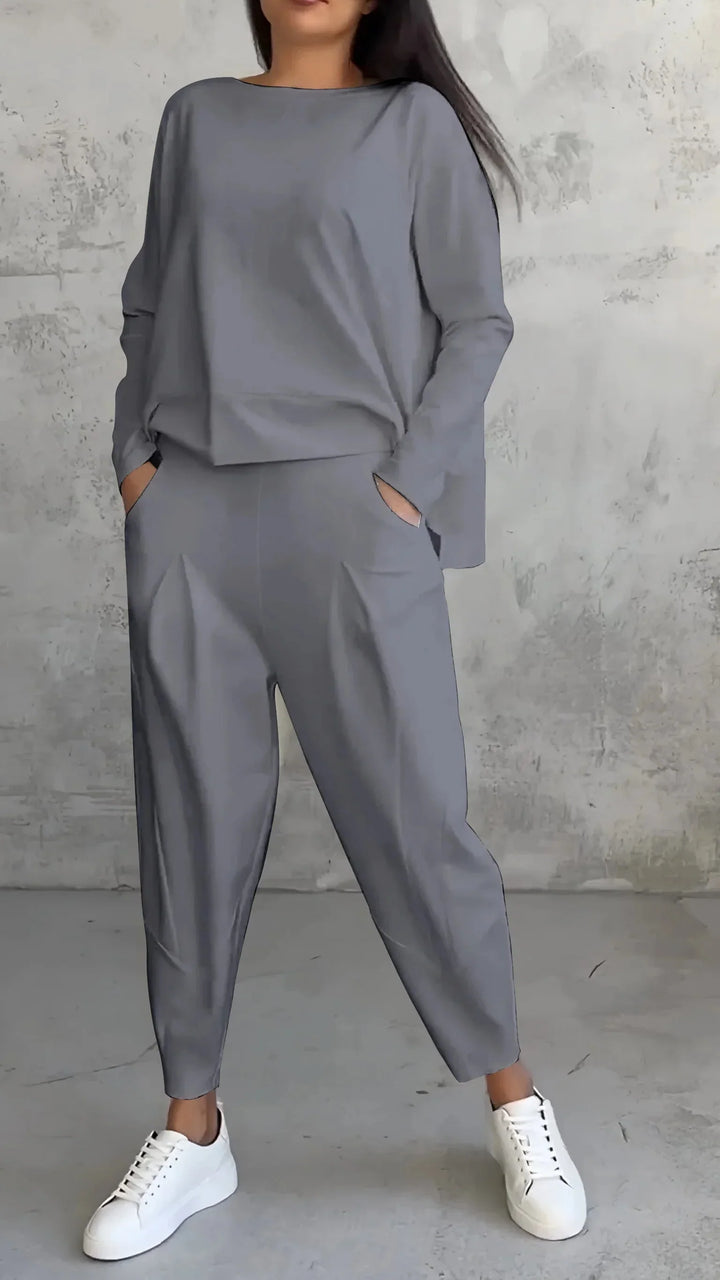 Knit Two-Piece Lounge Set with Boat Neck Top
