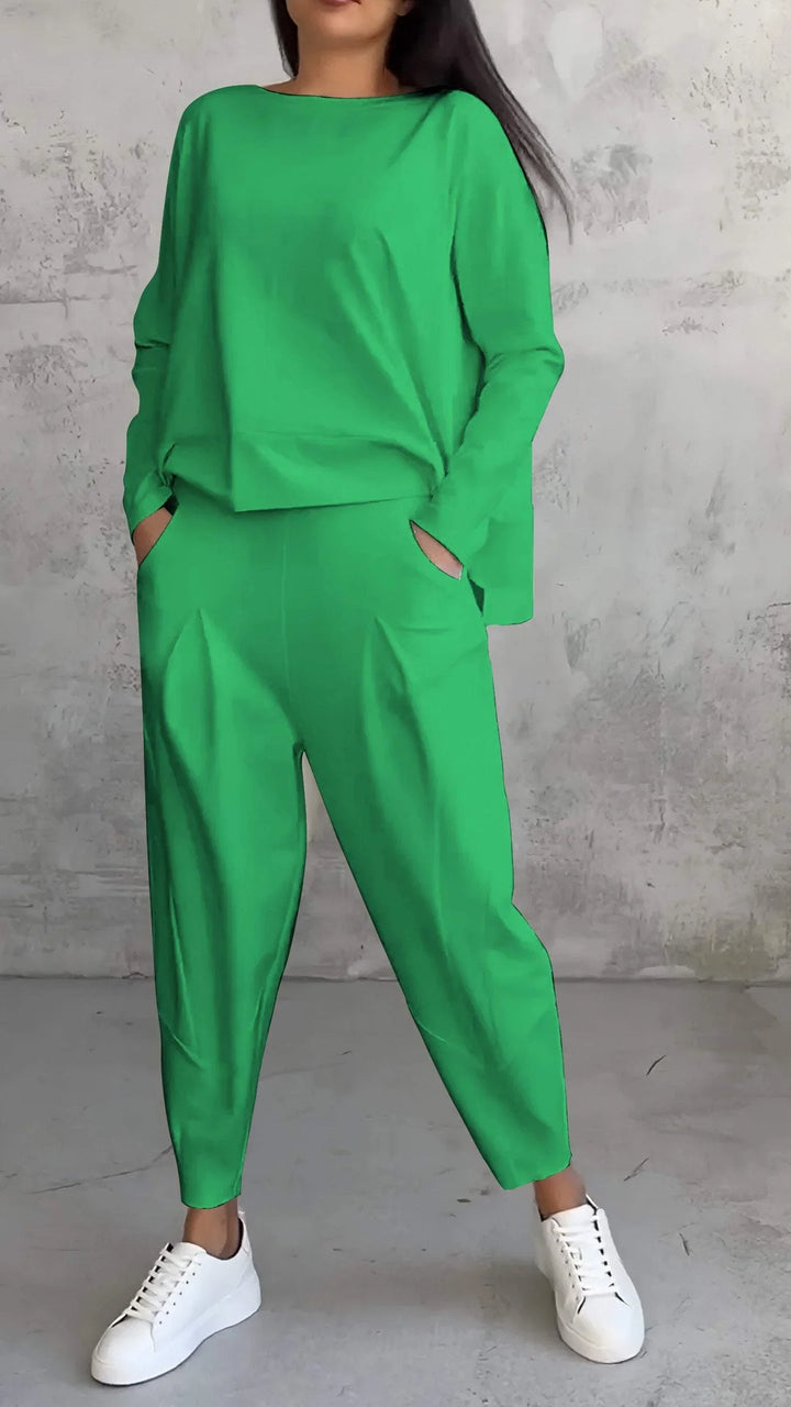 Knit Two-Piece Lounge Set with Boat Neck Top