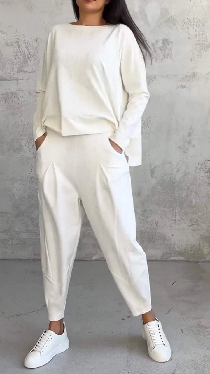 Knit Two-Piece Lounge Set with Boat Neck Top