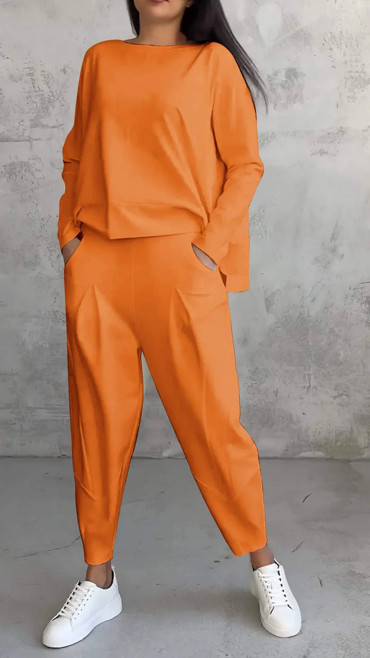 Knit Two-Piece Lounge Set with Boat Neck Top