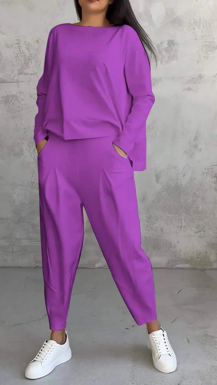 Knit Two-Piece Lounge Set with Boat Neck Top