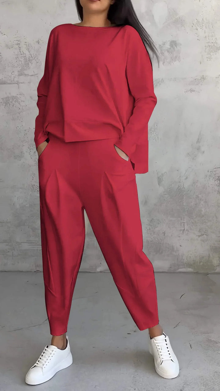 Knit Two-Piece Lounge Set with Boat Neck Top
