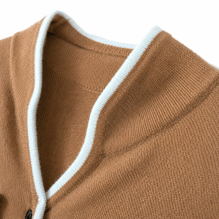 Knit Button-Front Cardigan with Contrast Trim