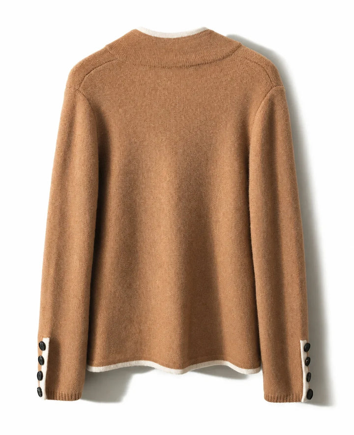 Knit Button-Front Cardigan with Contrast Trim