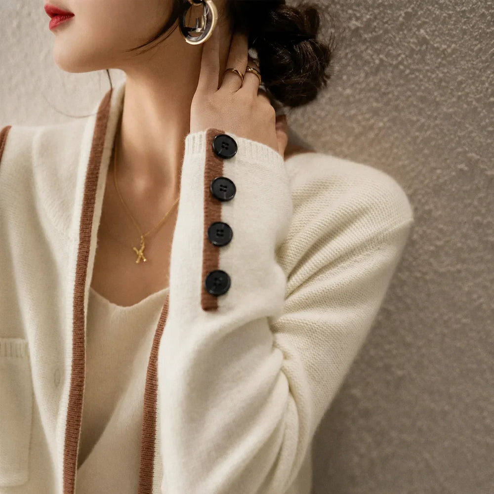Knit Button-Front Cardigan with Contrast Trim