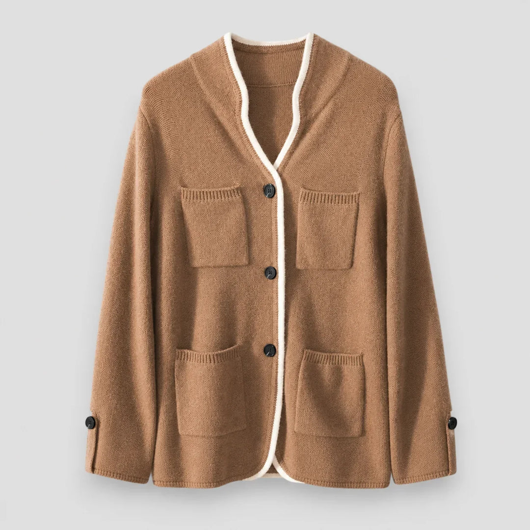 Knit Button-Front Cardigan with Contrast Trim