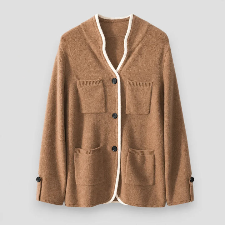Knit Button-Front Cardigan with Contrast Trim