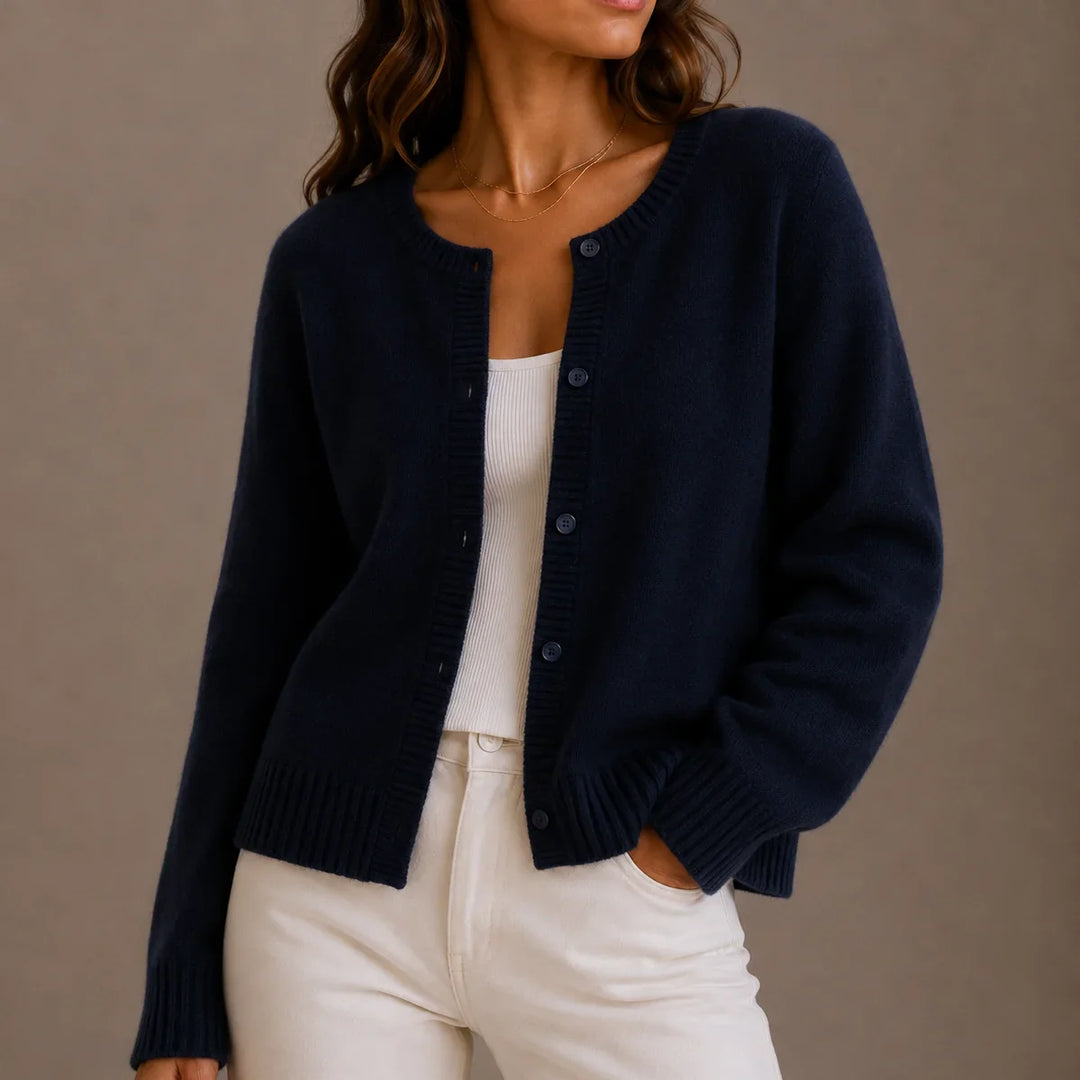 Soft Button-Up Round Neck Cardigan