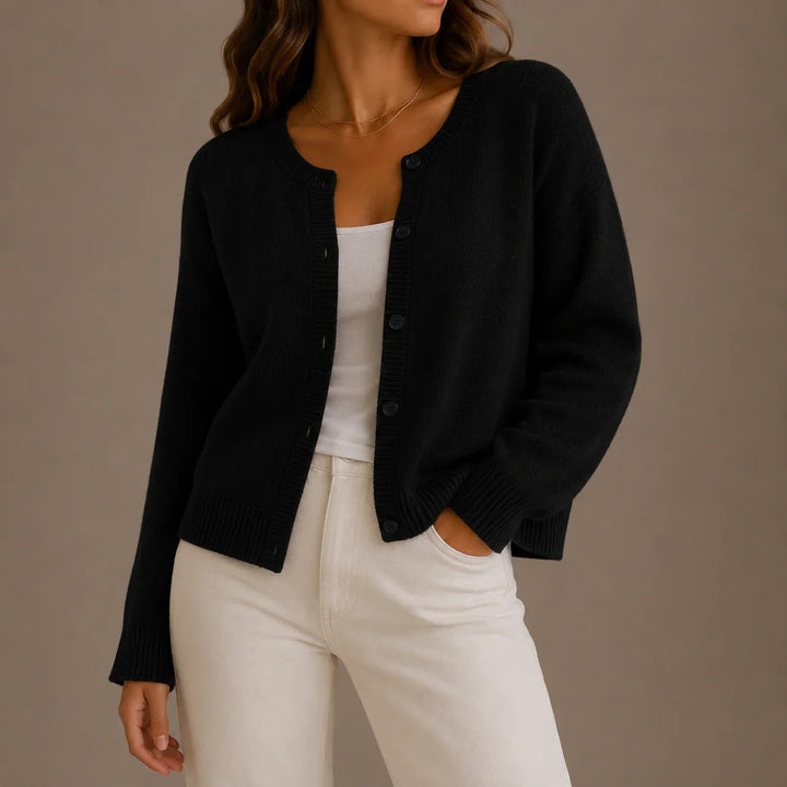 Soft Button-Up Round Neck Cardigan
