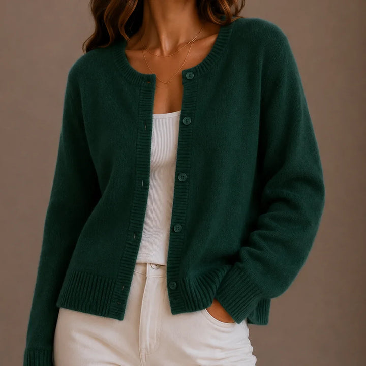Soft Button-Up Round Neck Cardigan
