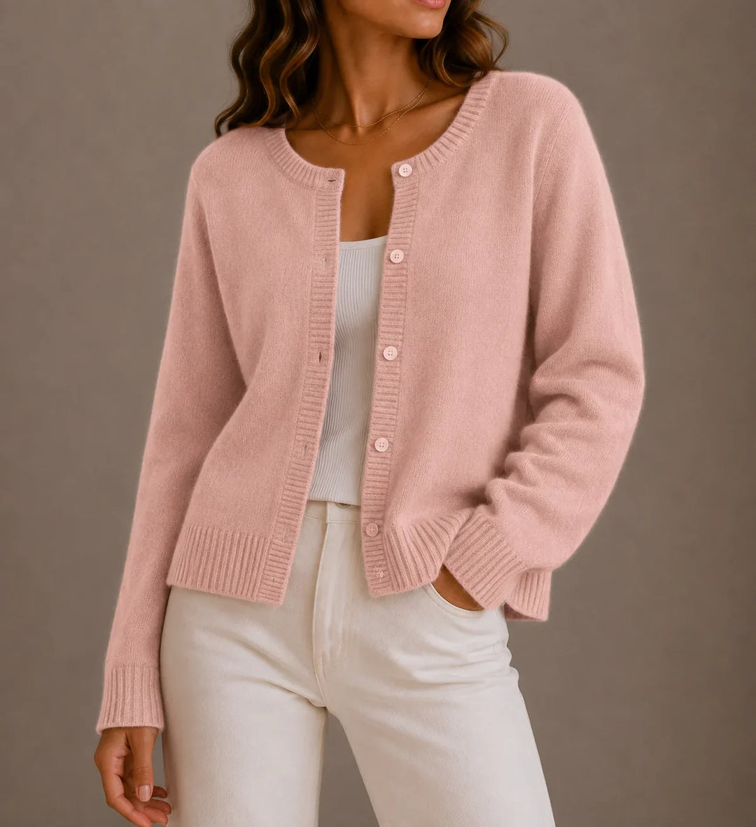 Soft Button-Up Round Neck Cardigan