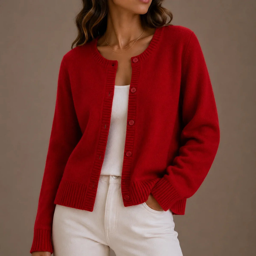 Soft Button-Up Round Neck Cardigan
