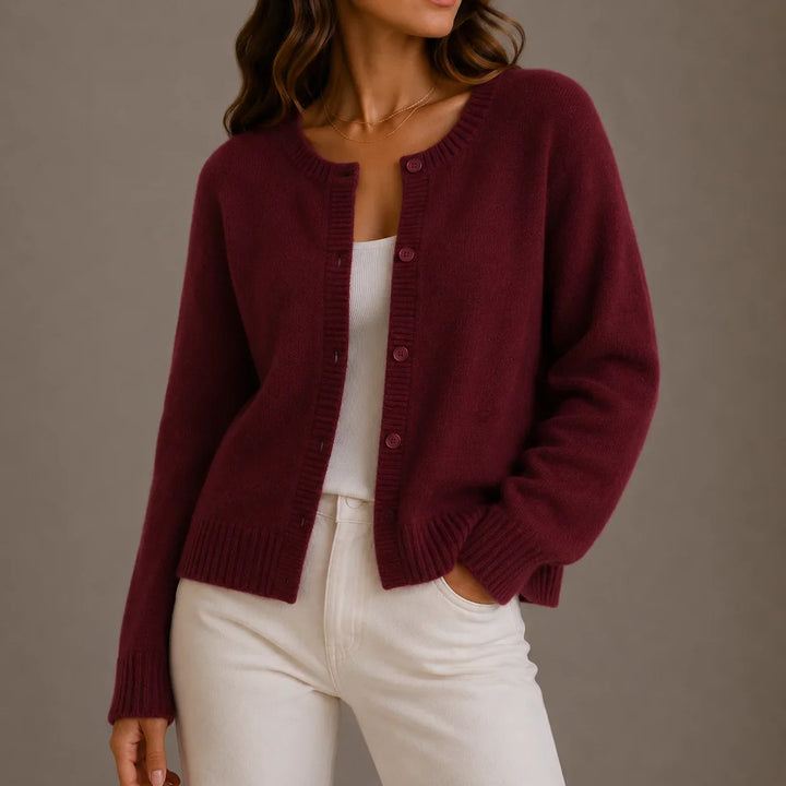 Soft Button-Up Round Neck Cardigan
