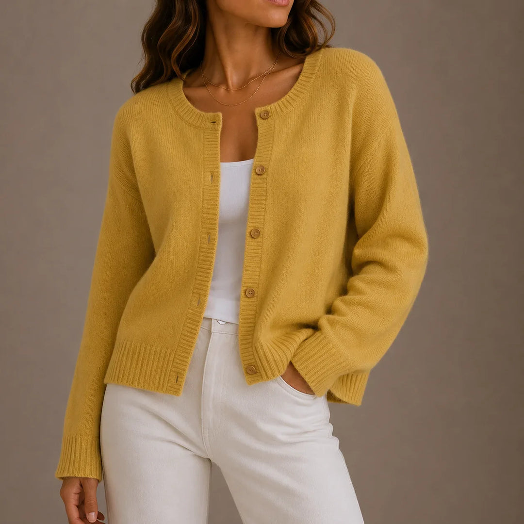 Soft Button-Up Round Neck Cardigan
