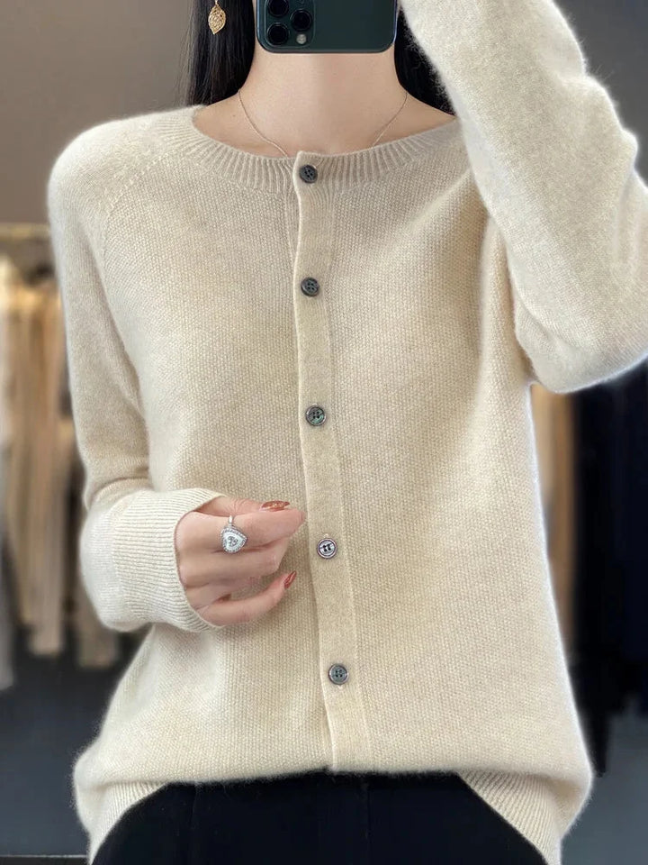 Knit Crew-Neck Cardigan with Button Front