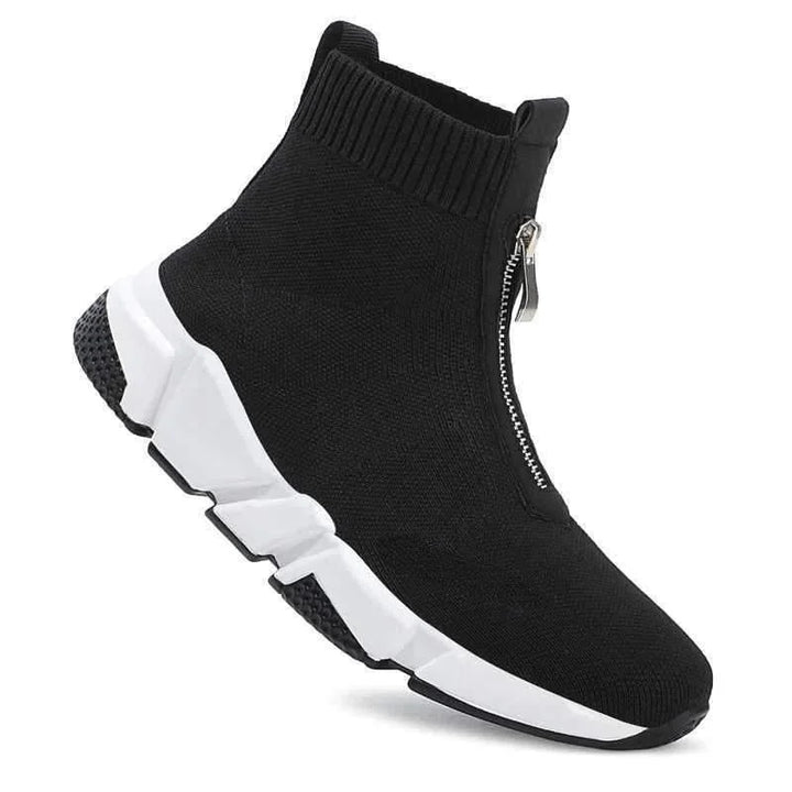 Knit High-Top Sock Boots with Chunky Sole and Front Zip