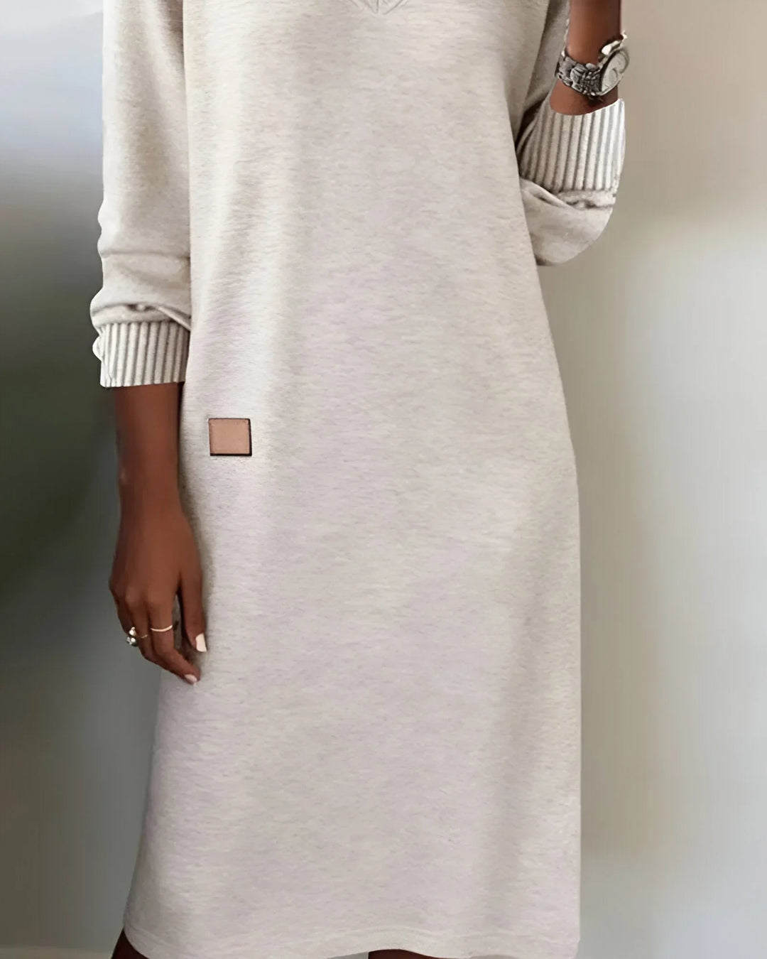 Knit Midi Dress With V-Neck And Patch Detail