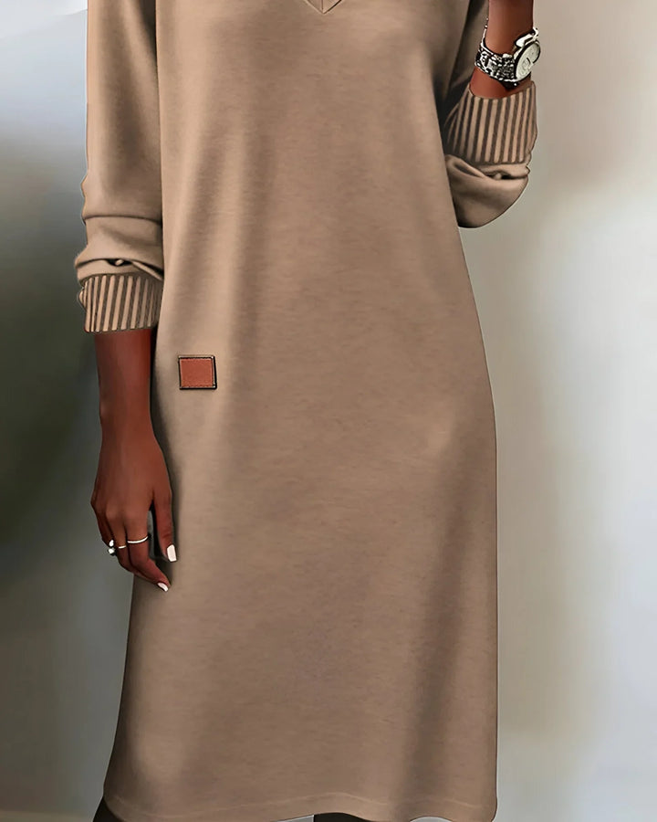 Knit Midi Dress With V-Neck And Patch Detail