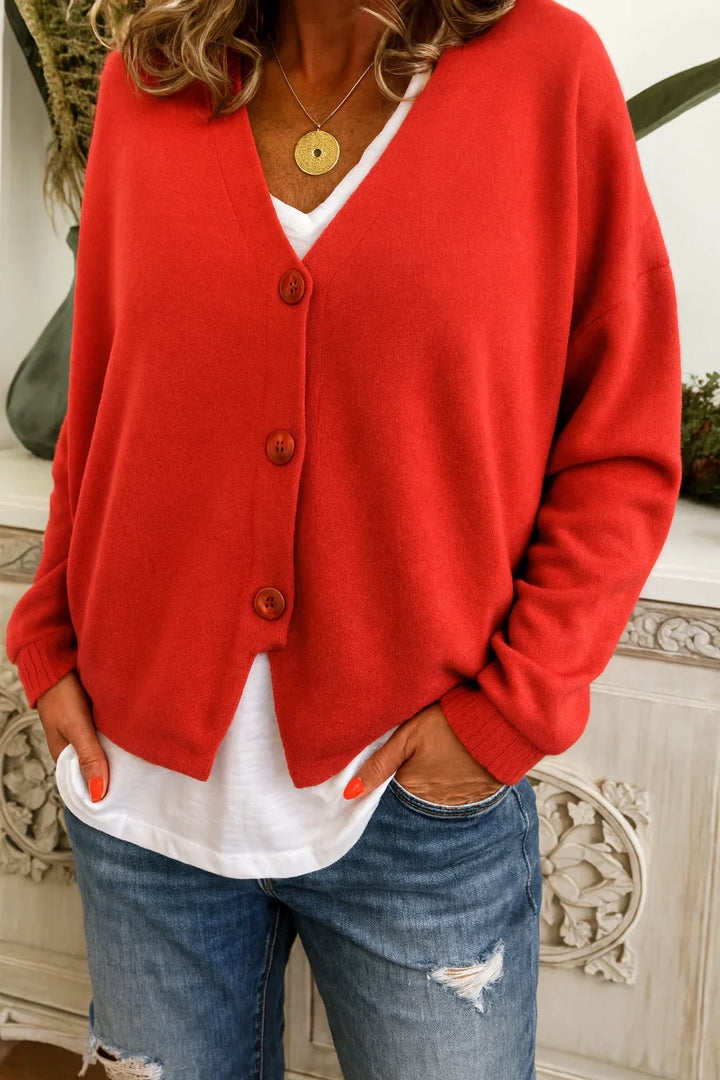 Oversized Knit V-Neck Cardigan with Button Front