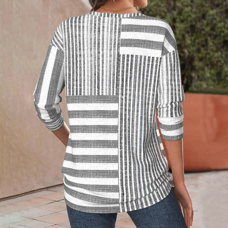 Patchwork Striped Knit Blouse