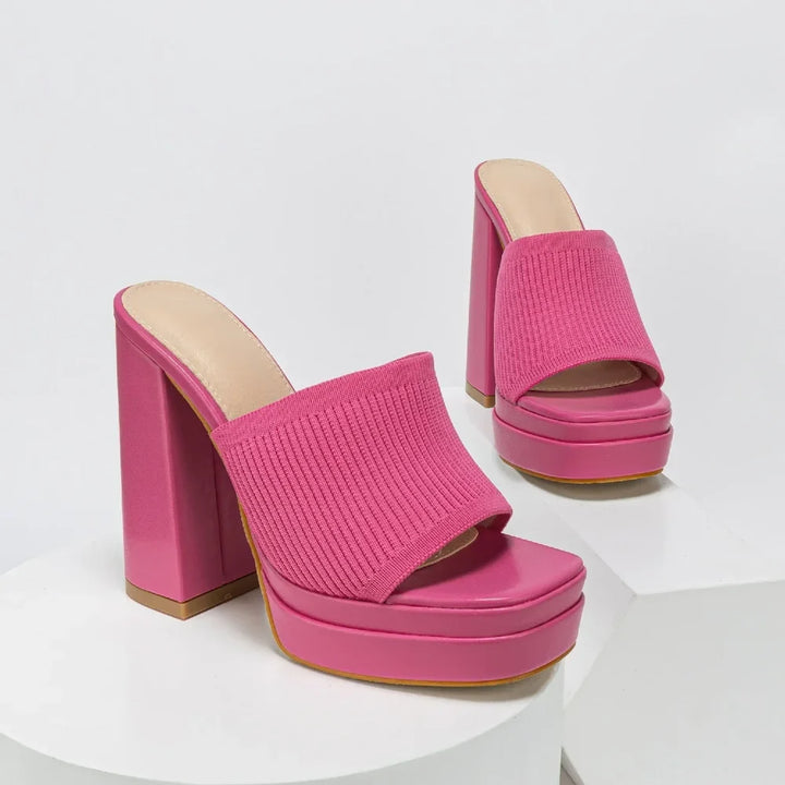 Knit Platform Sandals with Open Toe and Chunky Heel