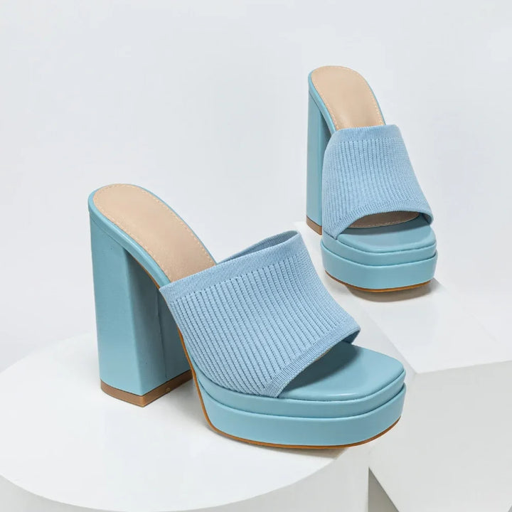 Knit Platform Sandals with Open Toe and Chunky Heel