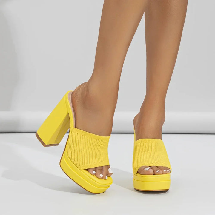 Knit Platform Sandals with Open Toe and Chunky Heel