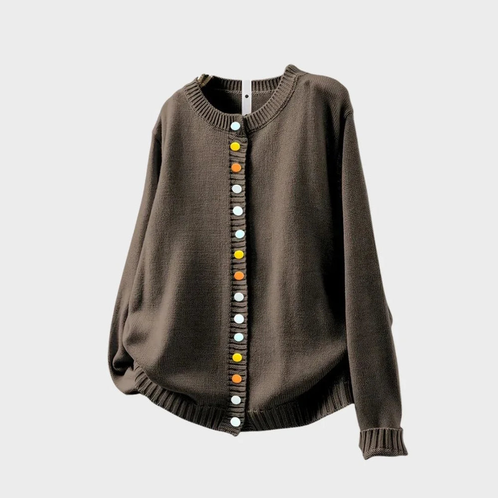 Relaxed Crewneck Button-Front Cardigan