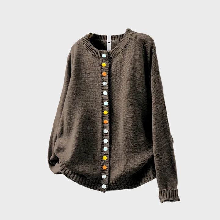 Relaxed Crewneck Button-Front Cardigan
