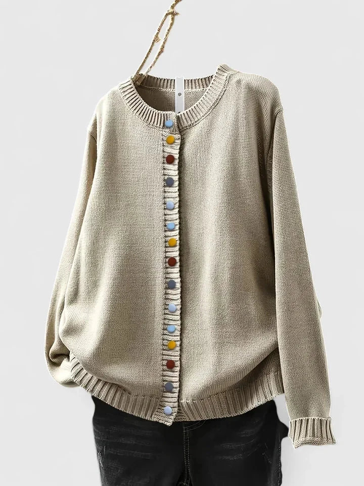 Relaxed Crewneck Button-Front Cardigan