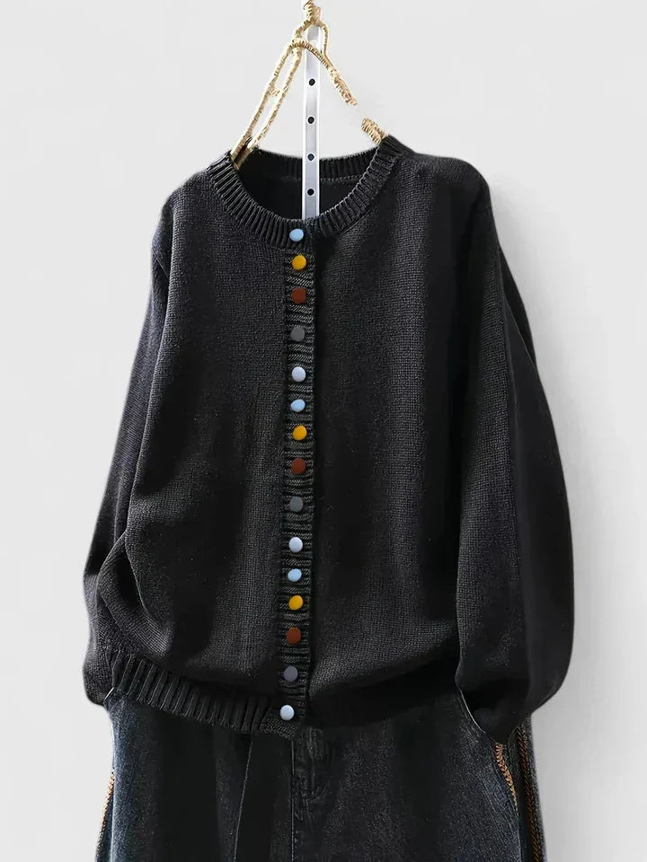 Relaxed Crewneck Button-Front Cardigan