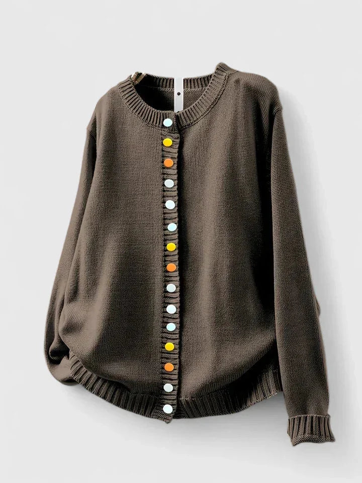 Relaxed Crewneck Button-Front Cardigan