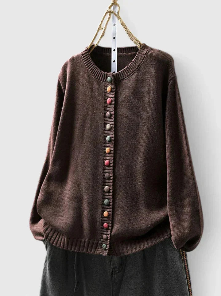 Relaxed Crewneck Button-Front Cardigan