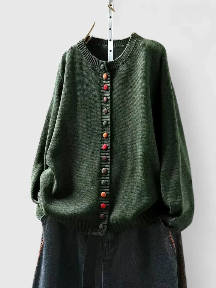Relaxed Crewneck Button-Front Cardigan