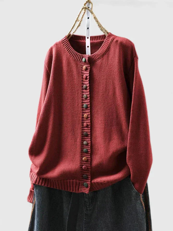 Relaxed Crewneck Button-Front Cardigan