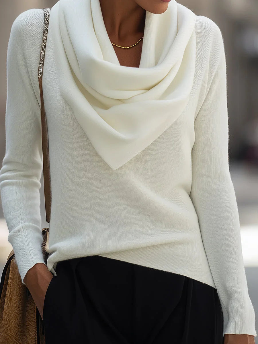 Women's Draped Cowl Neck Long Sleeve Knit Top