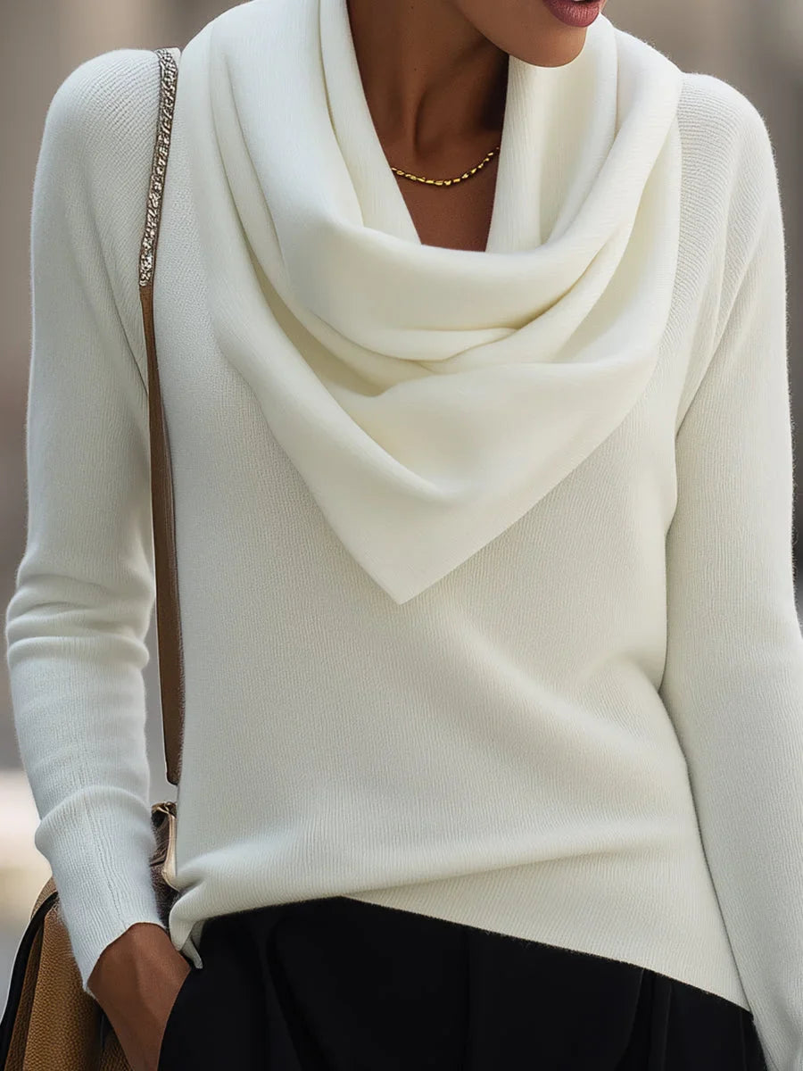 Women's Draped Cowl Neck Long Sleeve Knit Top