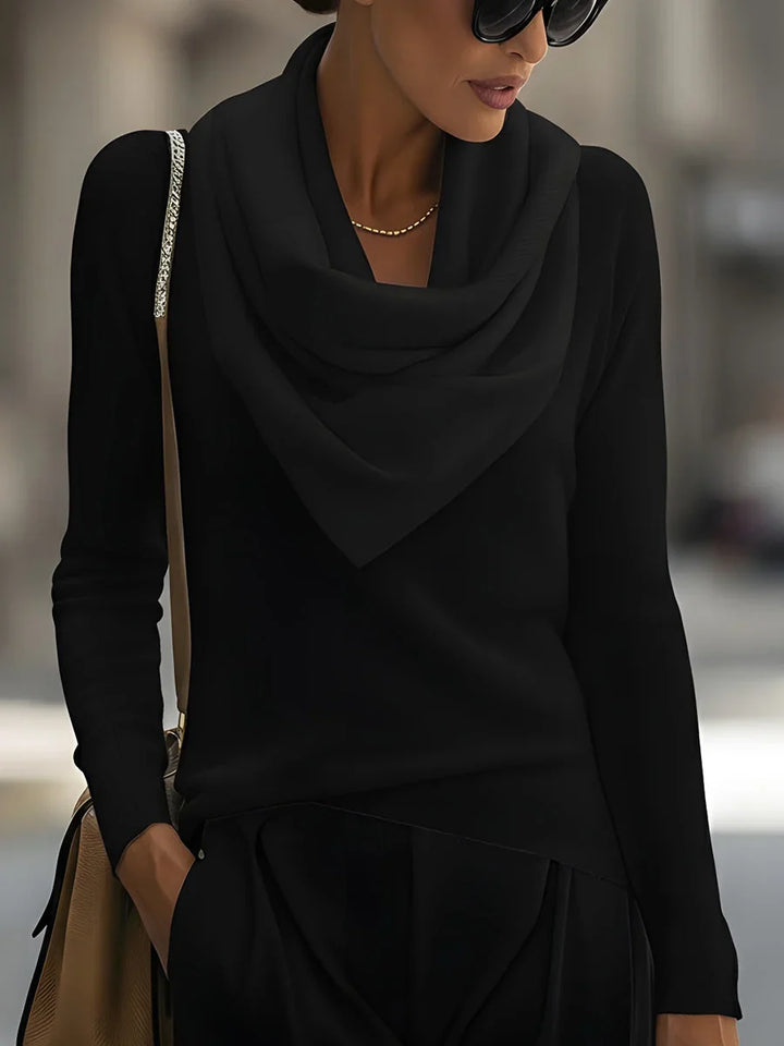 Women's Draped Cowl Neck Long Sleeve Knit Top