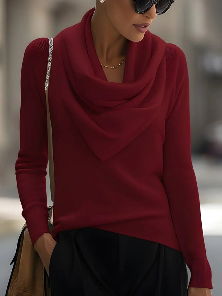Women's Draped Cowl Neck Long Sleeve Knit Top