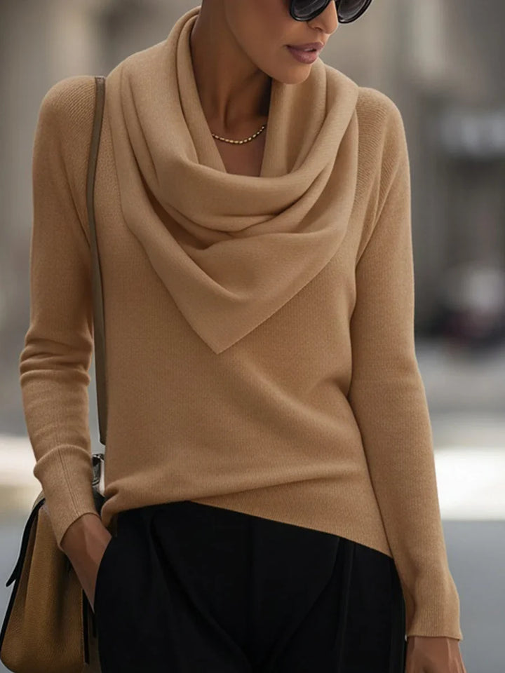 Women's Draped Cowl Neck Long Sleeve Knit Top