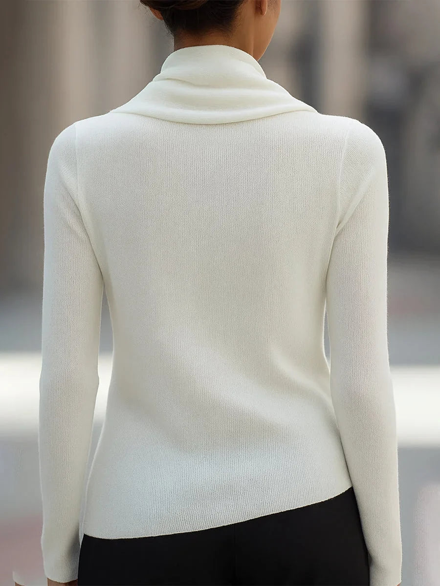 Women's Draped Cowl Neck Long Sleeve Knit Top