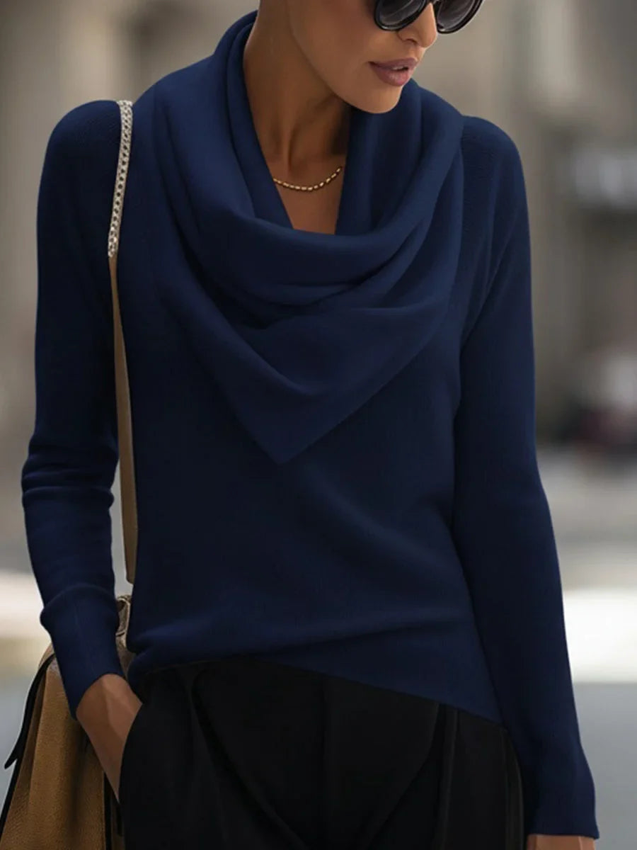 Women's Draped Cowl Neck Long Sleeve Knit Top