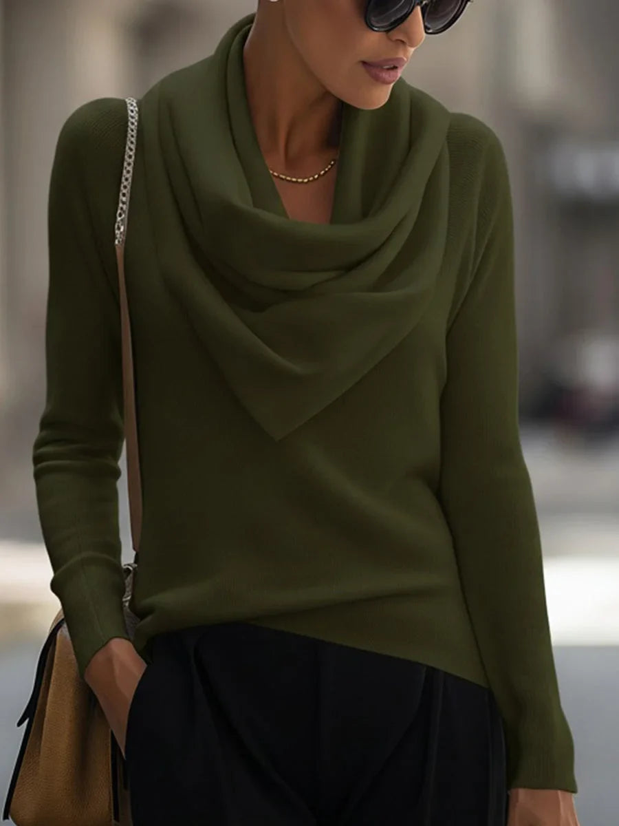 Women's Draped Cowl Neck Long Sleeve Knit Top
