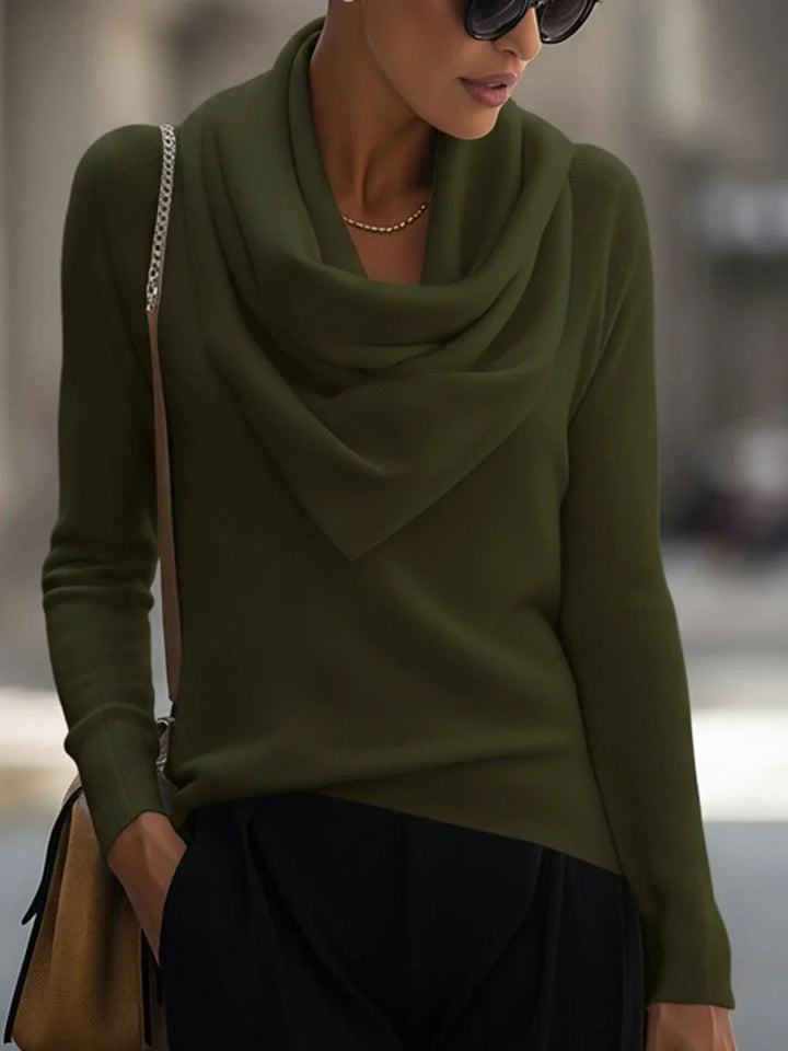 Women's Draped Cowl Neck Long Sleeve Knit Top