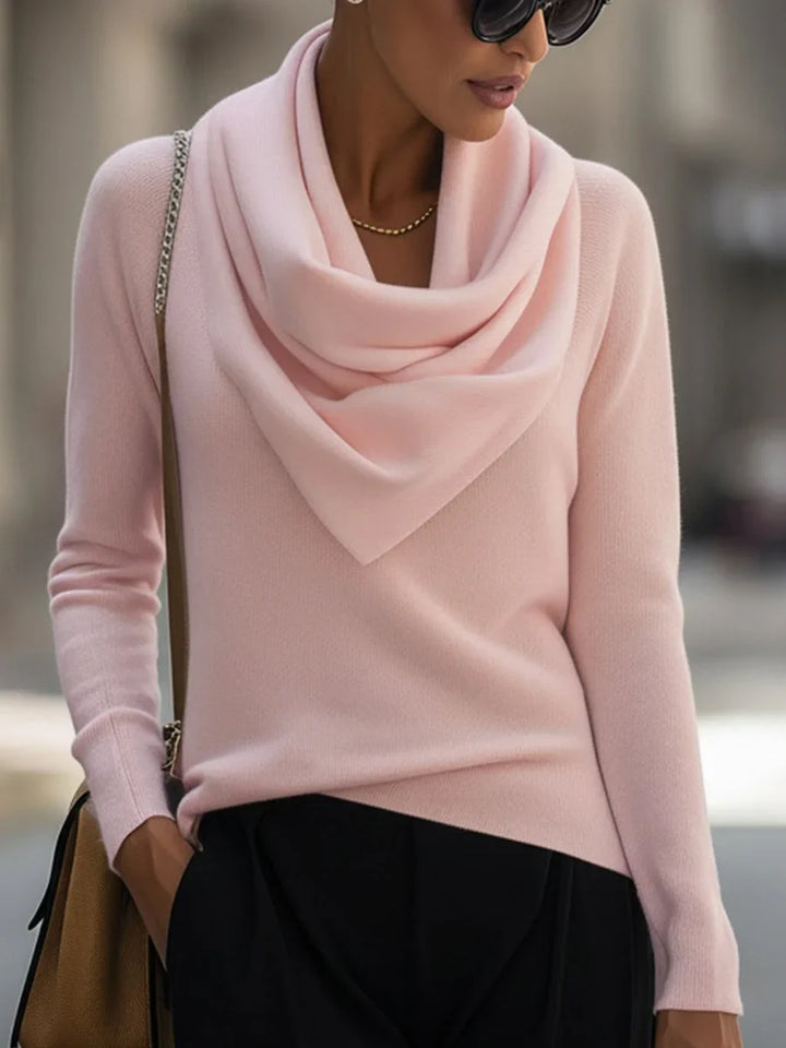 Women's Draped Cowl Neck Long Sleeve Knit Top