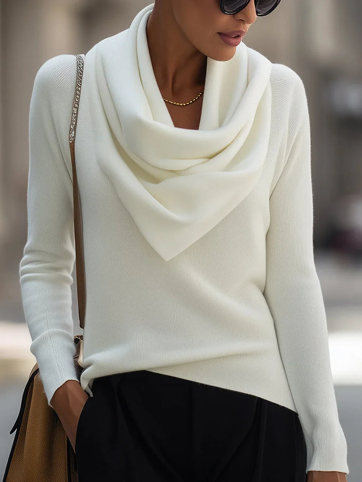 Women's Draped Cowl Neck Long Sleeve Knit Top
