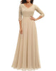 Lace Chiffon Maxi Dress with V-Neck