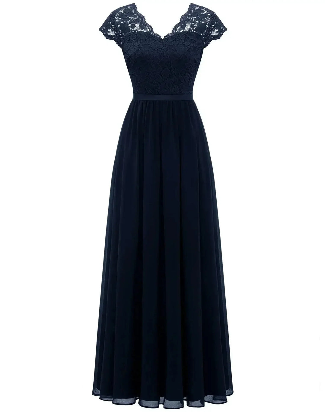 Lace Chiffon Maxi Dress with V-Neck