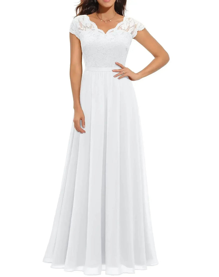 Lace Chiffon Maxi Dress with V-Neck