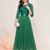 Women's Lace Pleated Maxi Dress with Round Neck